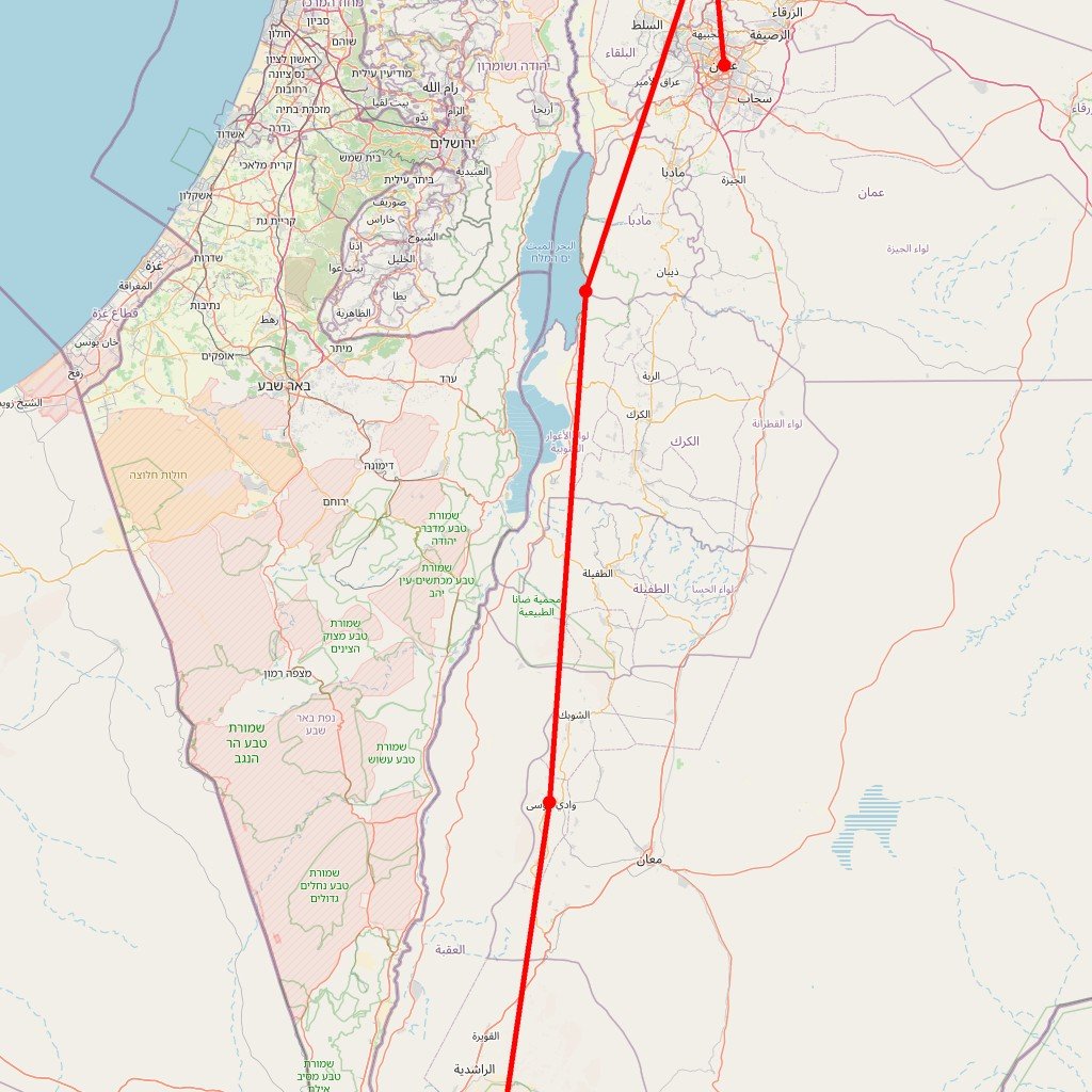 Carte de l'itinéraire du circuit Le berceau des civilisations en Jordanie