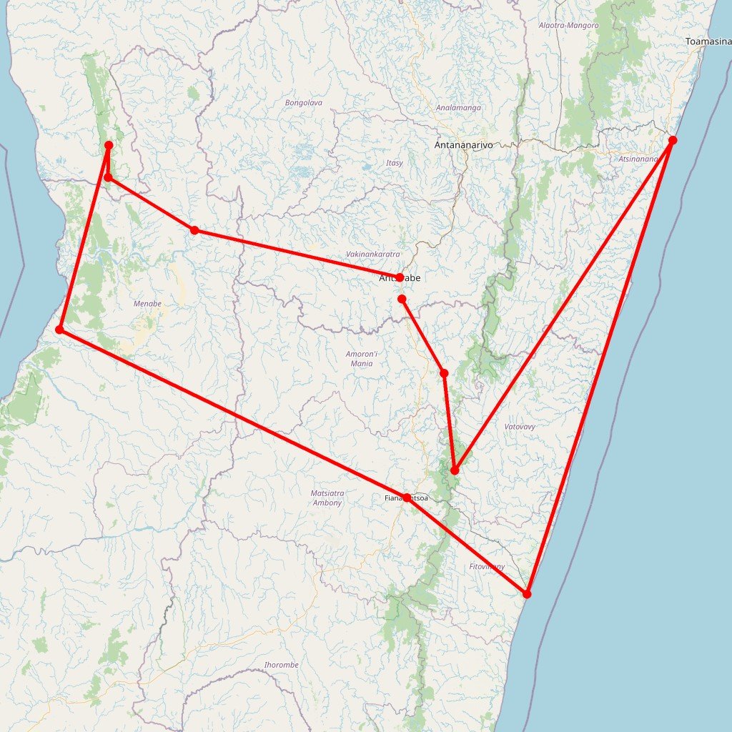 Carte de l'itinéraire du circuit Madagascar en Madagascar