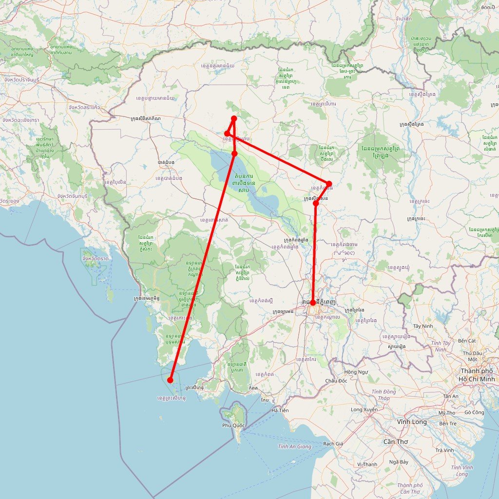 Carte de l'itinéraire du circuit Angkor et toujours s’émerveiller... en Cambodge