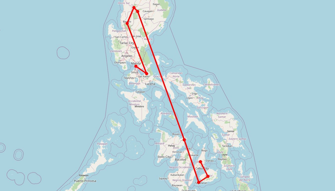 Carte de l'itinéraire du circuit Circuit Philippines en Philippines