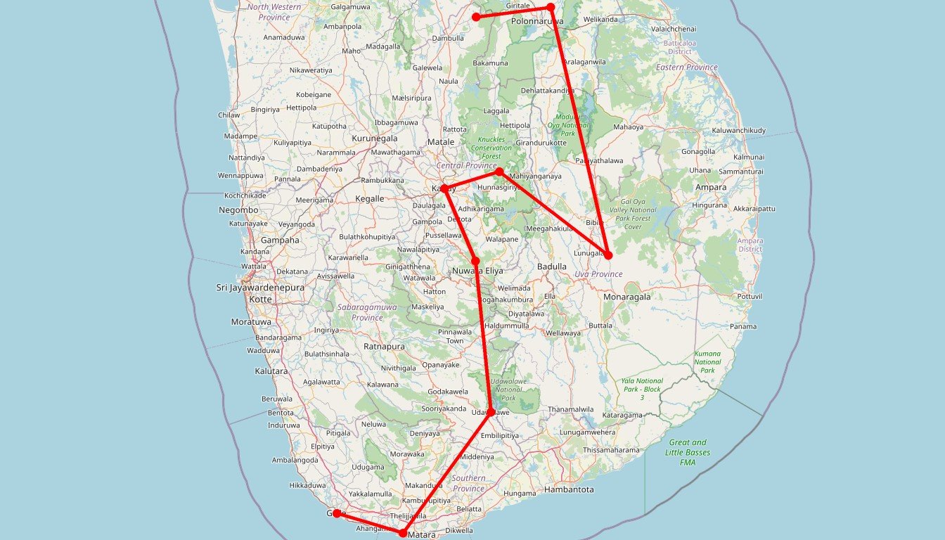 Carte de l'itinéraire du circuit Circuit Sri Lanka en famille en Sri Lanka