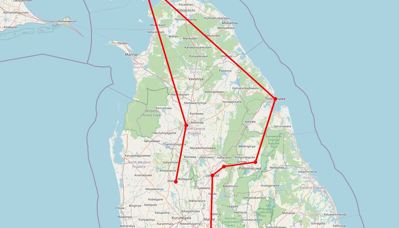 Carte de l'itinéraire du circuit Circuit Sri Lanka - Merveilles du Nord en Sri Lanka