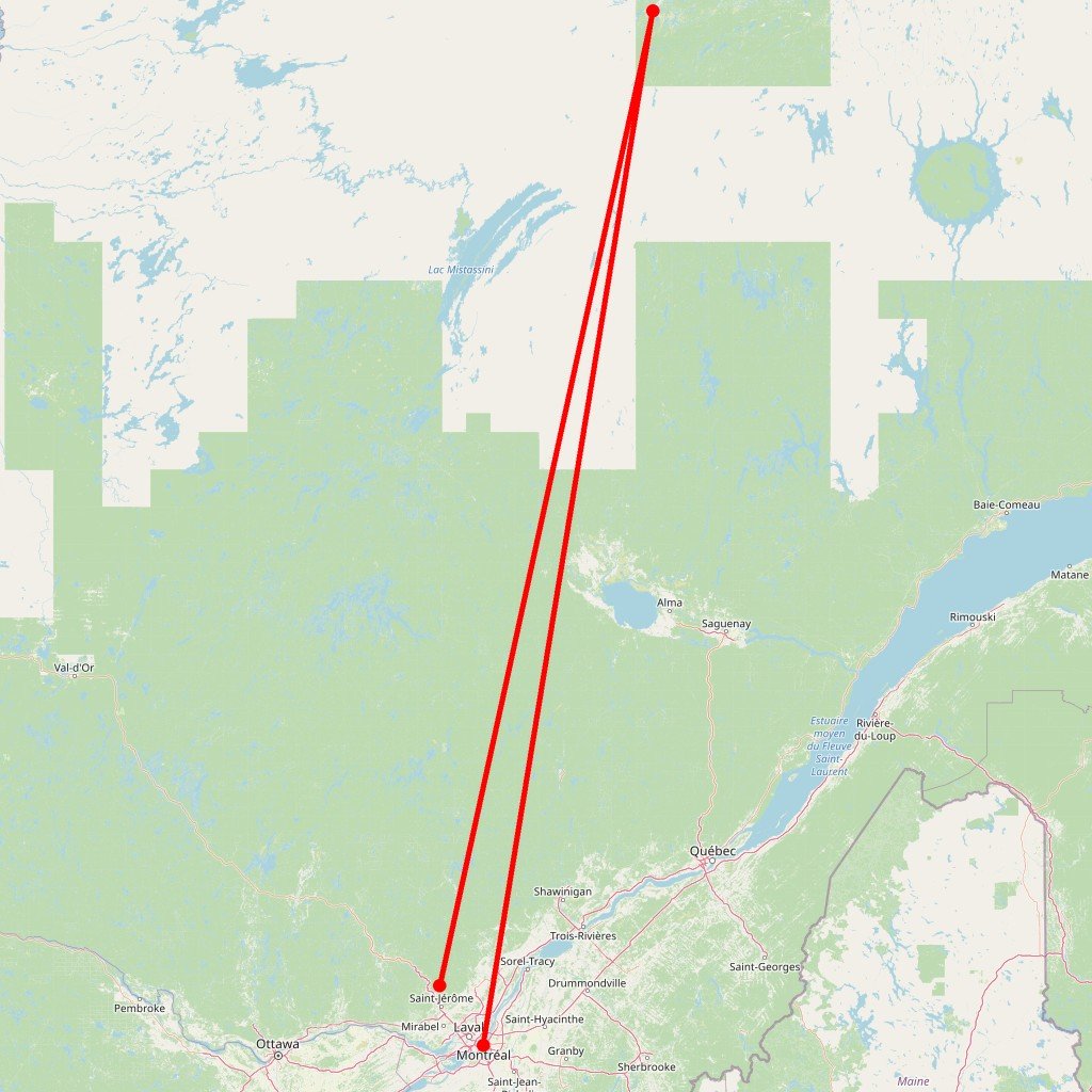 Carte de l'itinéraire du circuit Au pays des caribous en Canada