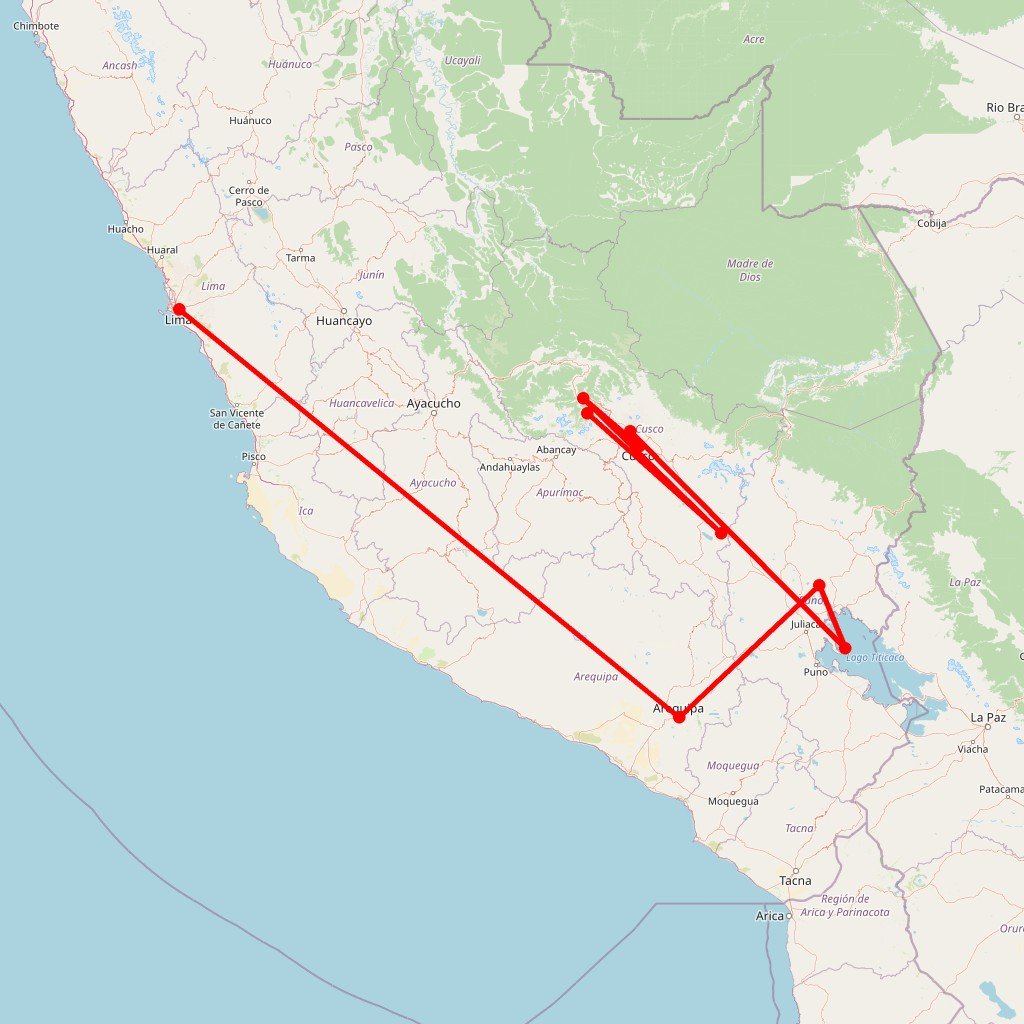 Carte de l'itinéraire du circuit Incas à part ! en Pérou
