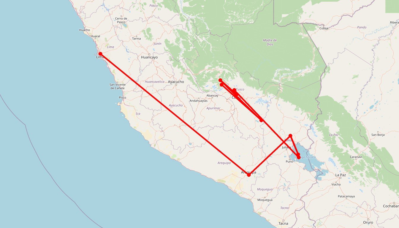 Carte de l'itinéraire du circuit Circuit Incas à part ! en Pérou