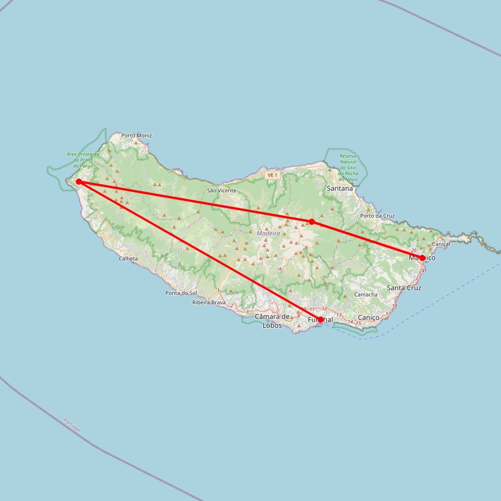 Carte de l'itinéraire du circuit Madère en Portugal
