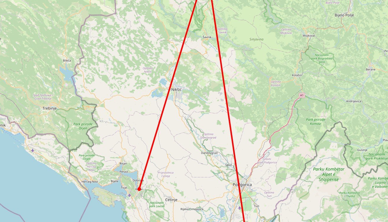 Carte de l'itinéraire du circuit Circuit Montenegro en Monténégro