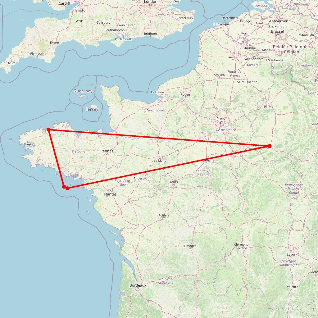 Carte de l'itinéraire du circuit Belle île en mer en France