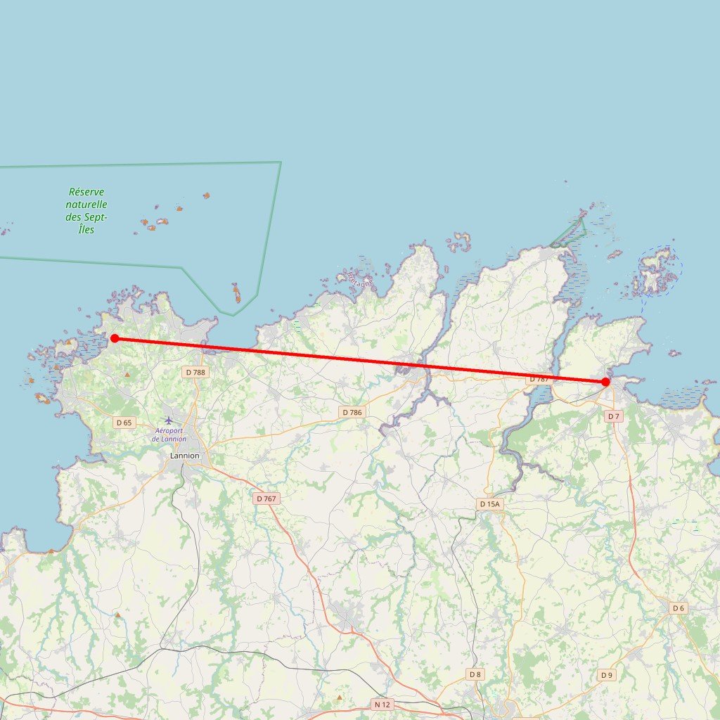 Carte de l'itinéraire du circuit Côte de granit rose et île de Bréhat en France