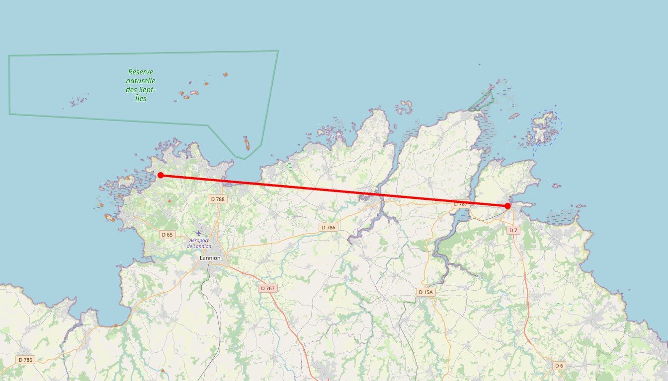 Carte de l'itinéraire du circuit Circuit Côte de granit rose et île de Bréhat en France