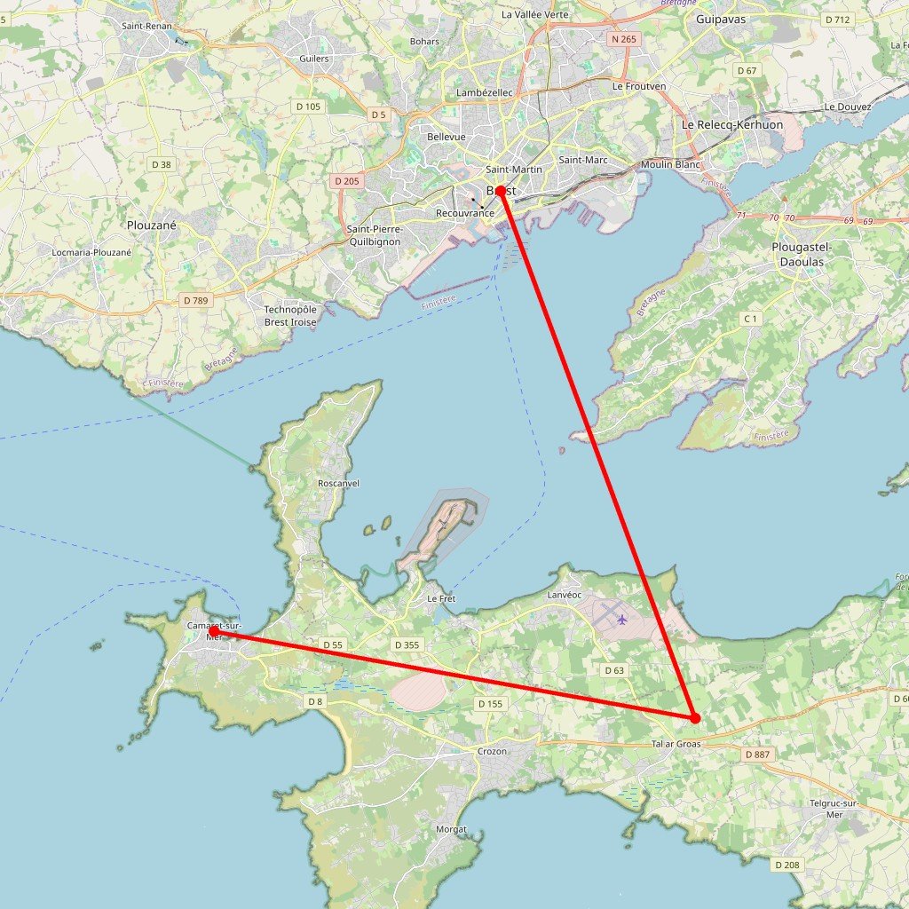 Carte de l'itinéraire du circuit La presqu’île de Crozon et Ouessant en France