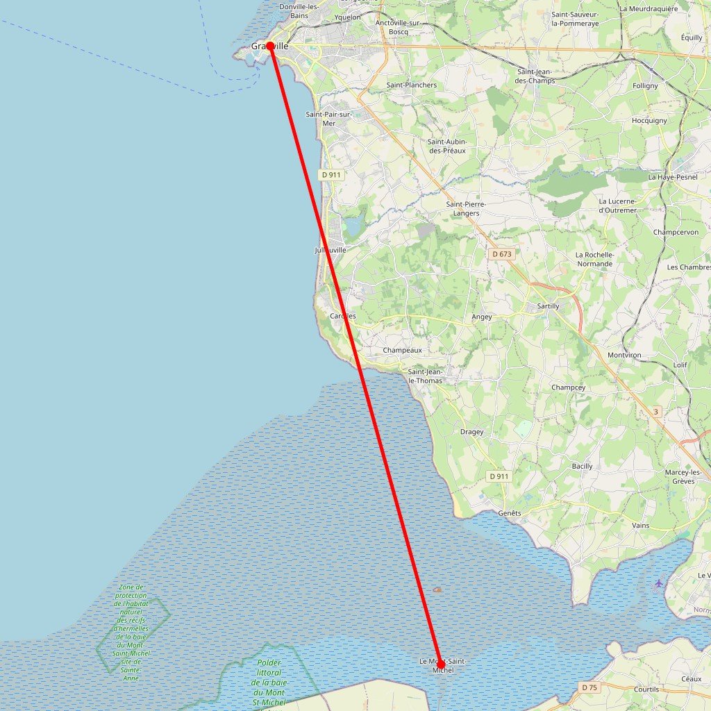 Carte de l'itinéraire du circuit Réveillon au Mont Saint-Michel ! en France