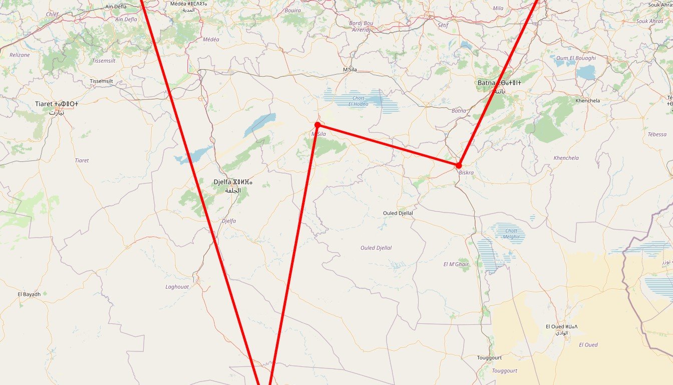 Du Constantinois aux Dunes et Oasis du Sahara - Carte itinéraire