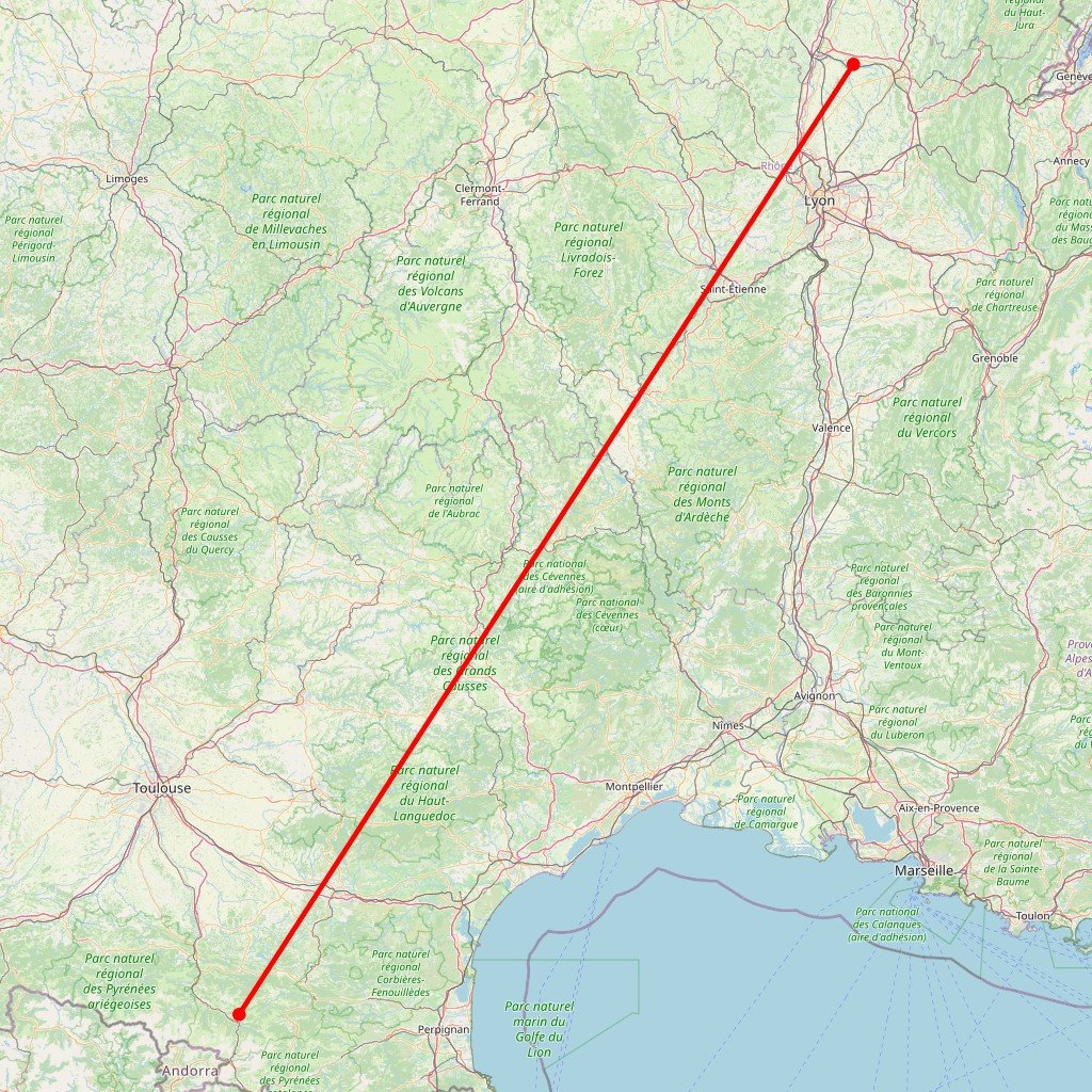 Carte de l'itinéraire du circuit Rando & balnéo dans les Pyrénées en France