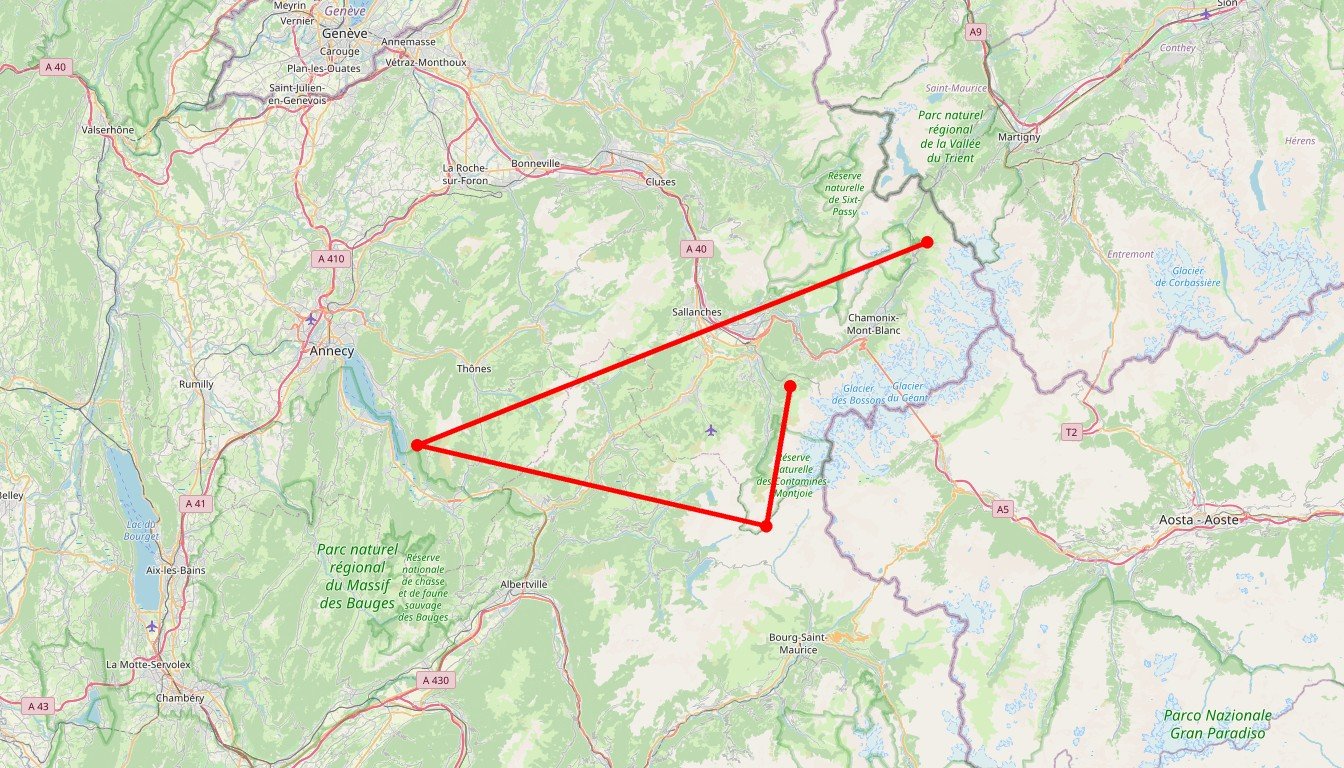 Carte de l'itinéraire du circuit Circuit Grand Tour du Mont Blanc en France