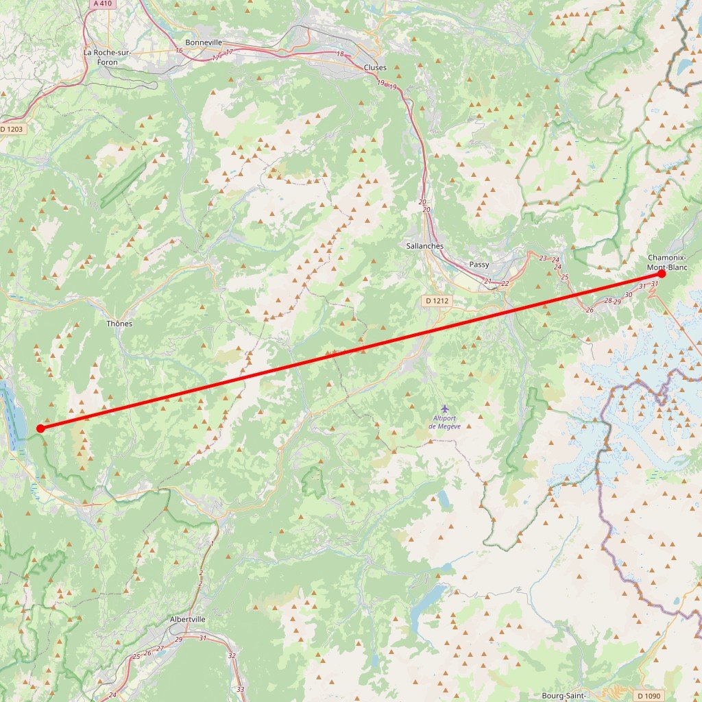 Carte de l'itinéraire du circuit Tour du Mont Blanc Nord en France