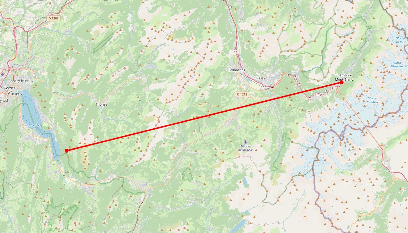 Carte de l'itinéraire du circuit Circuit Tour du Mont Blanc Nord en France