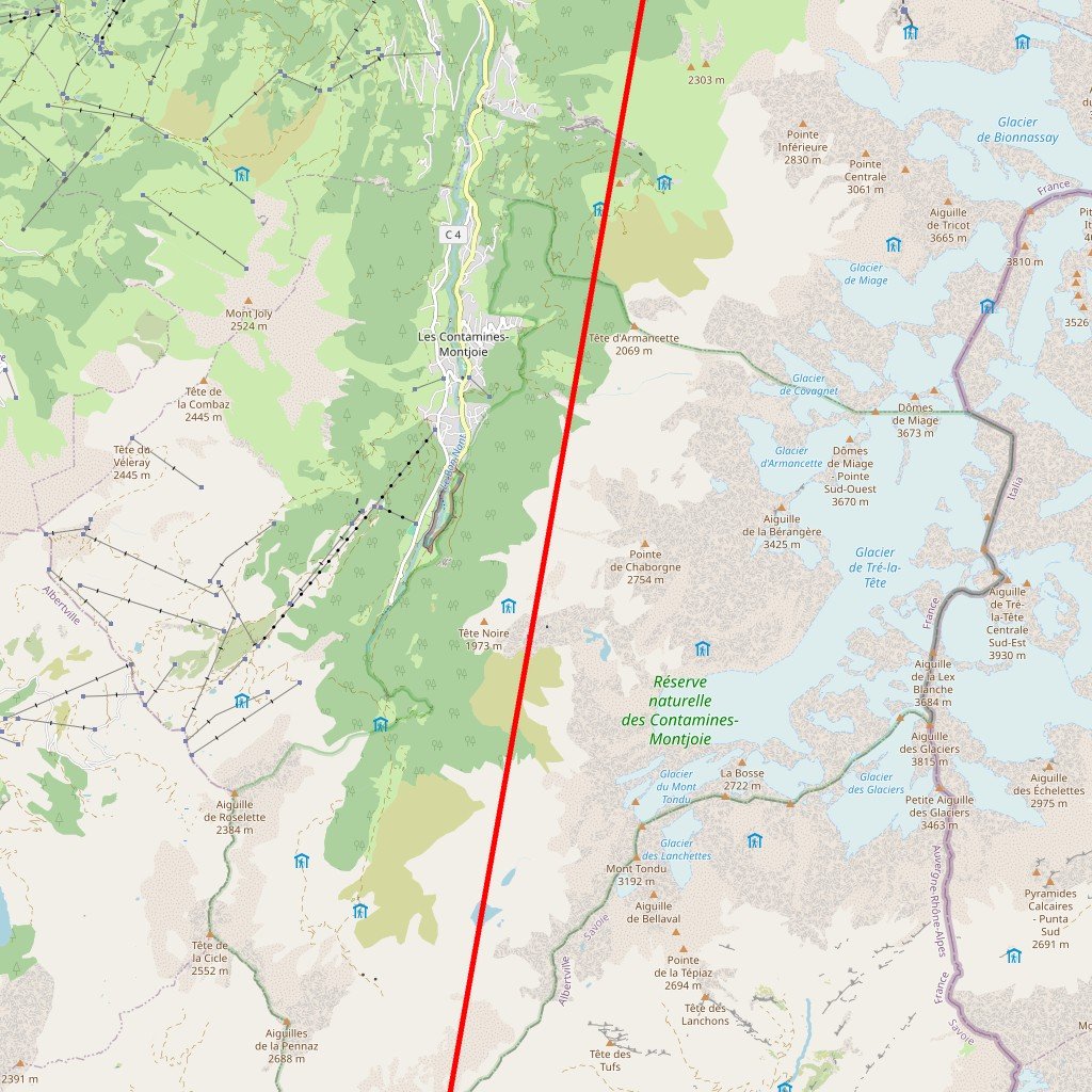 Carte de l'itinéraire du circuit Tour du Mont Blanc Sud en France