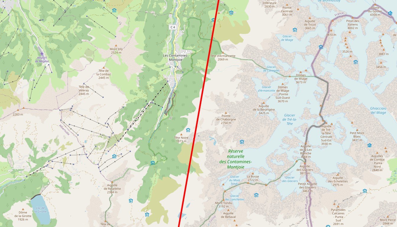 Carte de l'itinéraire du circuit Circuit Tour du Mont Blanc Sud en France