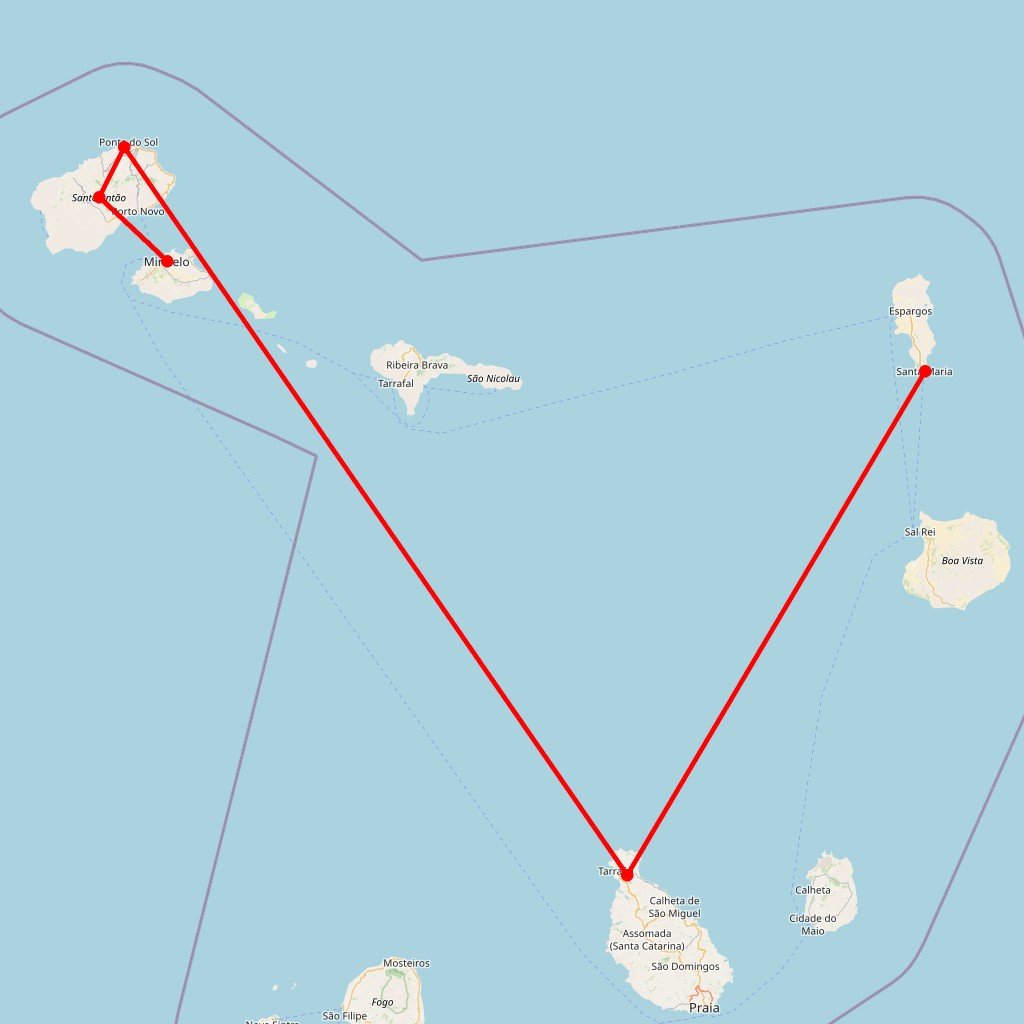Carte de l'itinéraire du autotour Cap Vert en famille en Cap-Vert