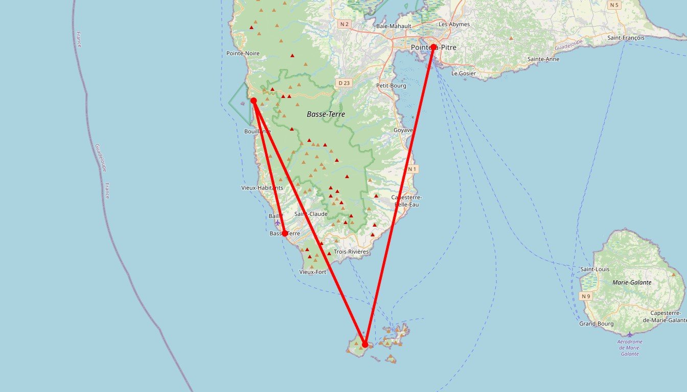 Carte de l'itinéraire du circuit Autotour L'île Papillon en toute liberté en Guadeloupe
