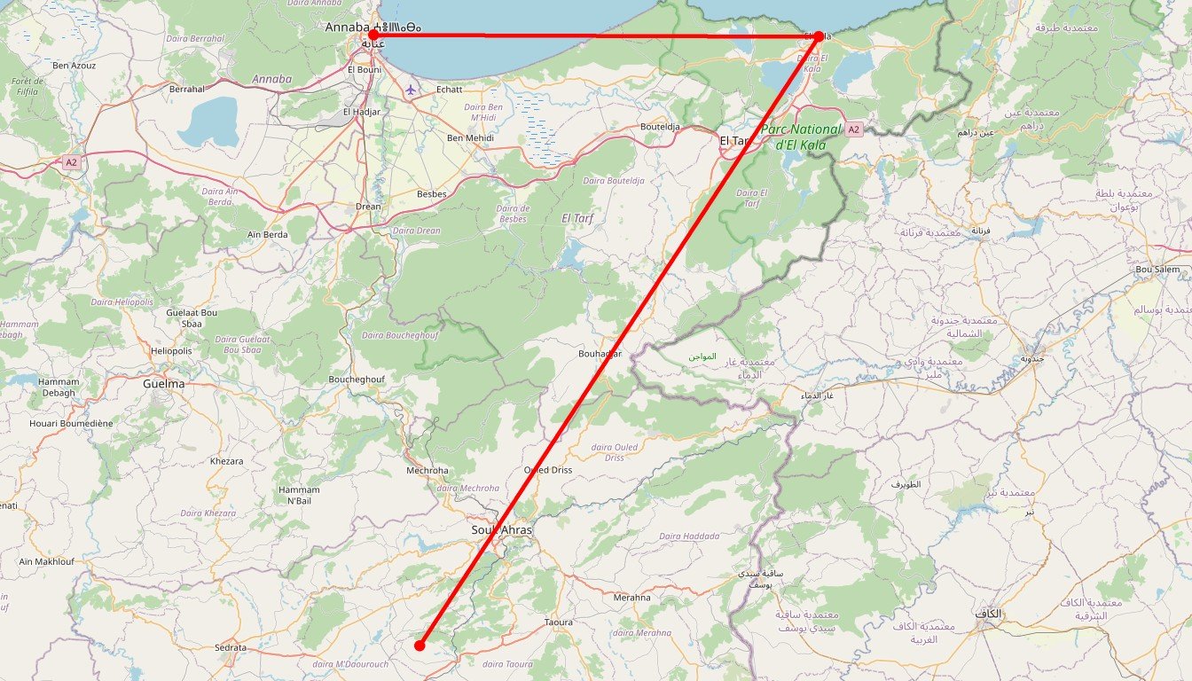 Annaba, Souk Ahras et El Kala - Carte itinéraire