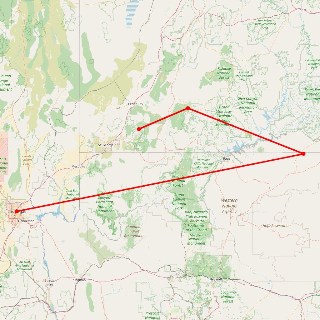 Carte de l'itinéraire du autotour Express de l'Ouest en États-Unis