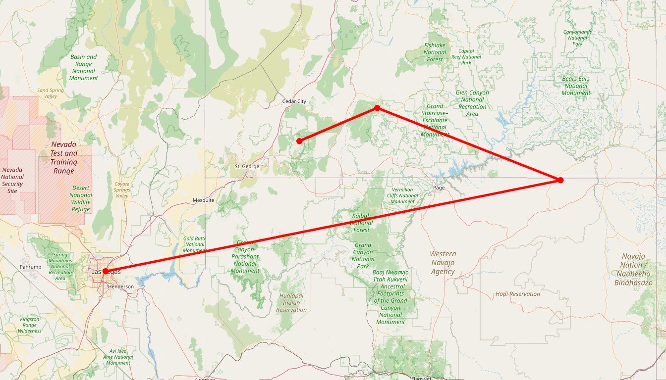 Carte de l'itinéraire du circuit Autotour Express de l'Ouest en États-Unis