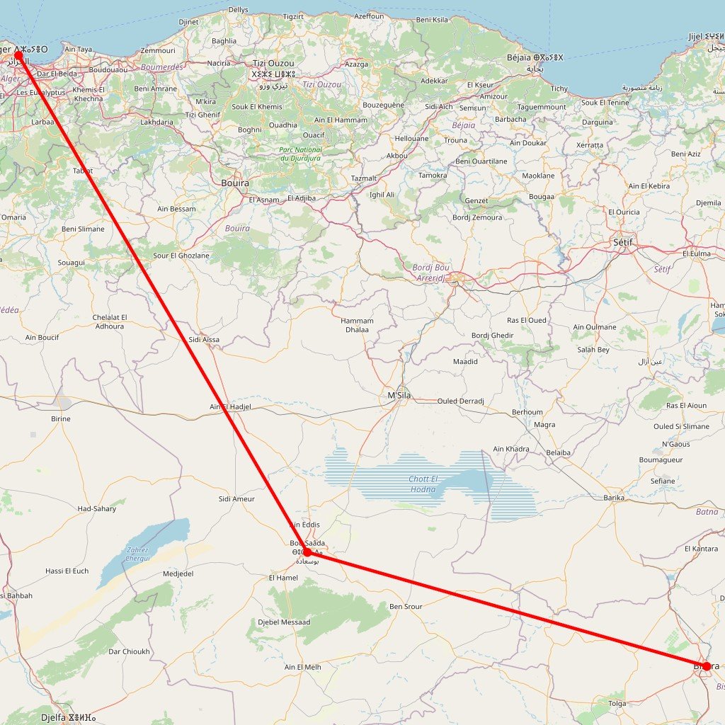 Biskra et Bou Saada, Portes du Sahara - Carte itinéraire