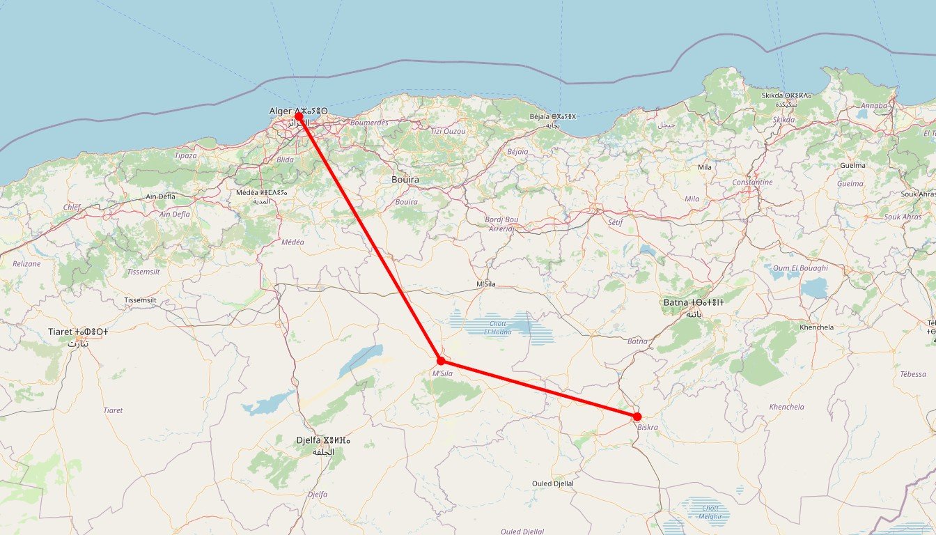 Biskra et Bou Saada, Portes du Sahara - Carte itinéraire
