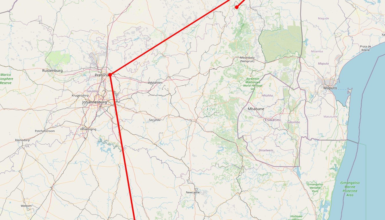 Carte de l'itinéraire du circuit Circuit Aventure ethnique et panoramas spectaculaires: Drakensberg, trek au Lesotho et safaris Kruger en Afrique du Sud