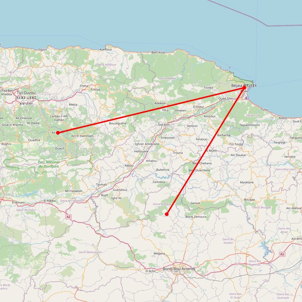 La Kabylie montagneuse, de Béjaïa à Tizi Ouzou - Carte itinéraire