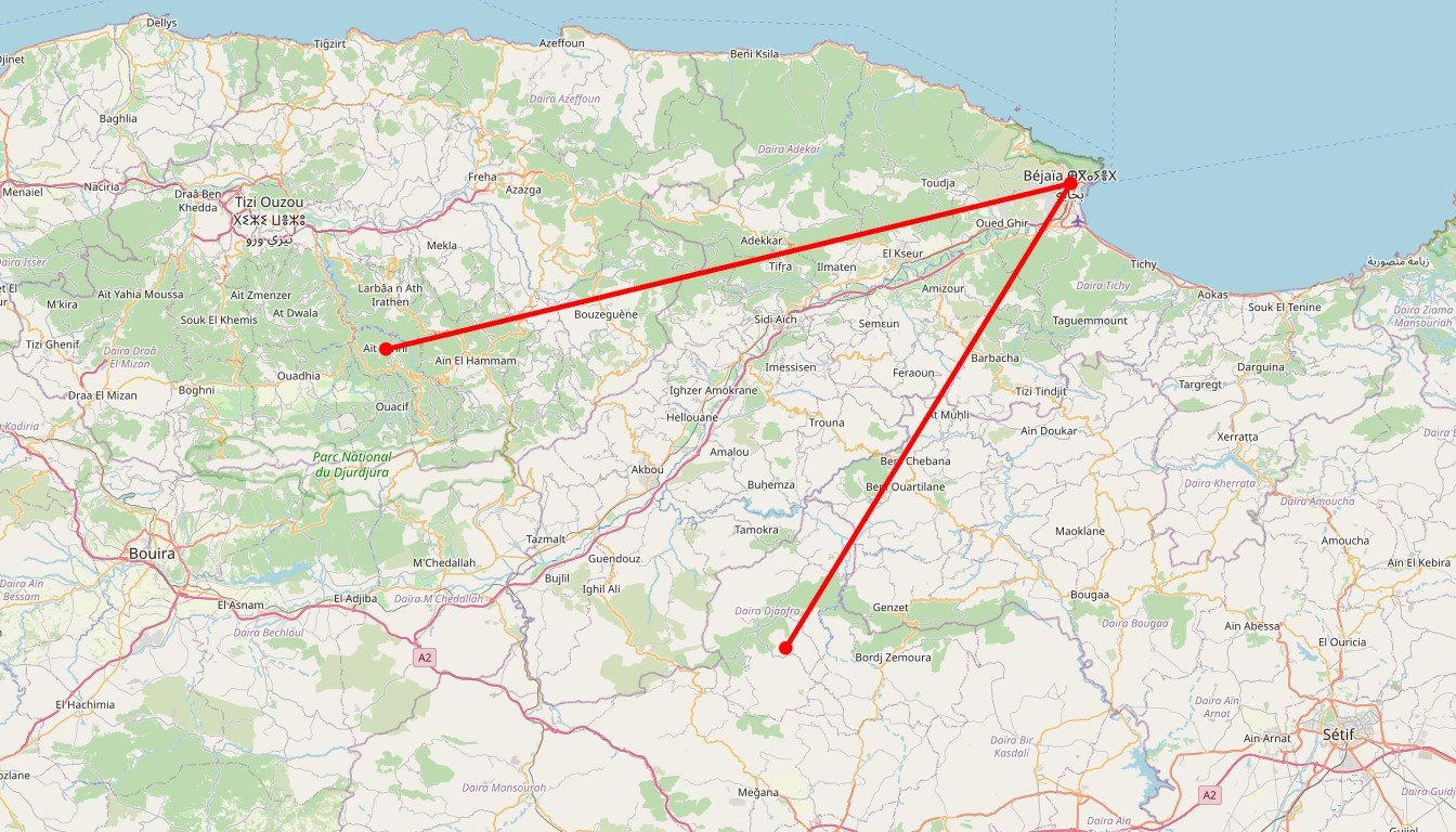 La Kabylie montagneuse, de Béjaïa à Tizi Ouzou - Carte itinéraire