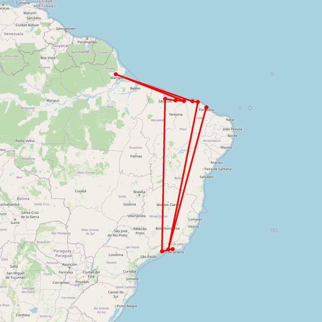 Carte de l'itinéraire du circuit Rio à Jericoacoara: Paraty, Lençóis Maranhenses et Delta du Parnaíba en Brésil