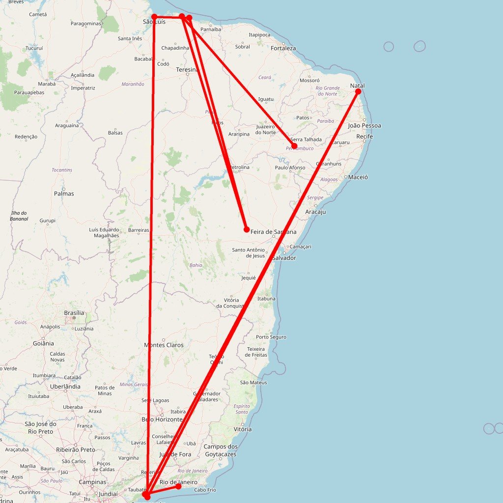 Carte de l'itinéraire du circuit Trek des pêcheurs Caiçaras et dunes des Lençóis Maranhenses : double immersion brésilienne en Brésil