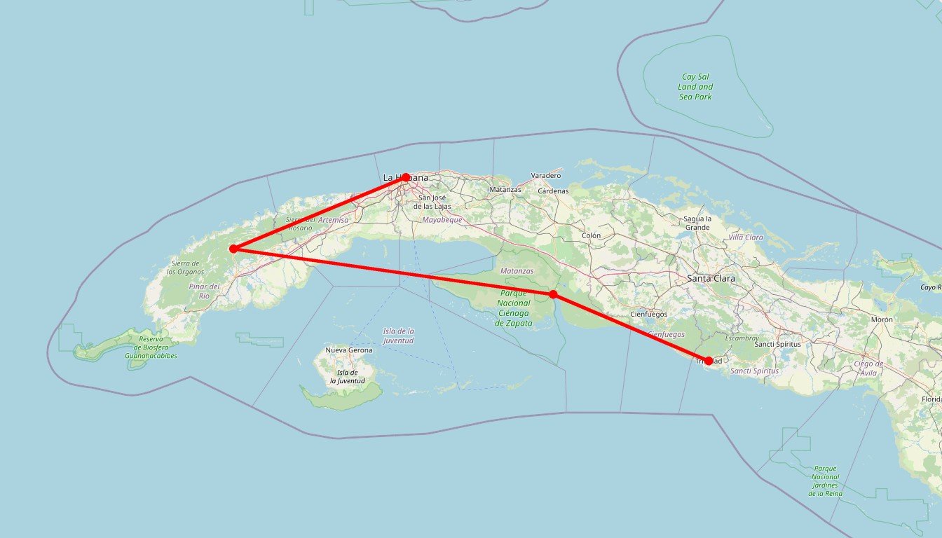 Carte de l'itinéraire du circuit Circuit Cuba en itinérance motorisée : de La Havane à Trinidad en passant par Viñales, Cienfuegos et la Baie des Cochons en Cuba