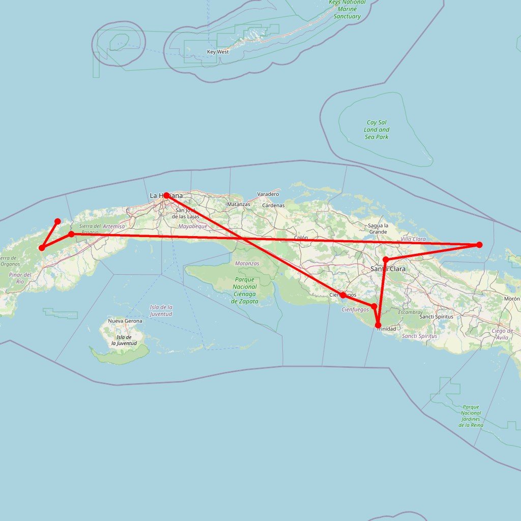 Carte de l'itinéraire du circuit Cuba en mouvement: Randonnées, cascades, salsa et immersion culturelle dans l’Ouest cubain en Cuba