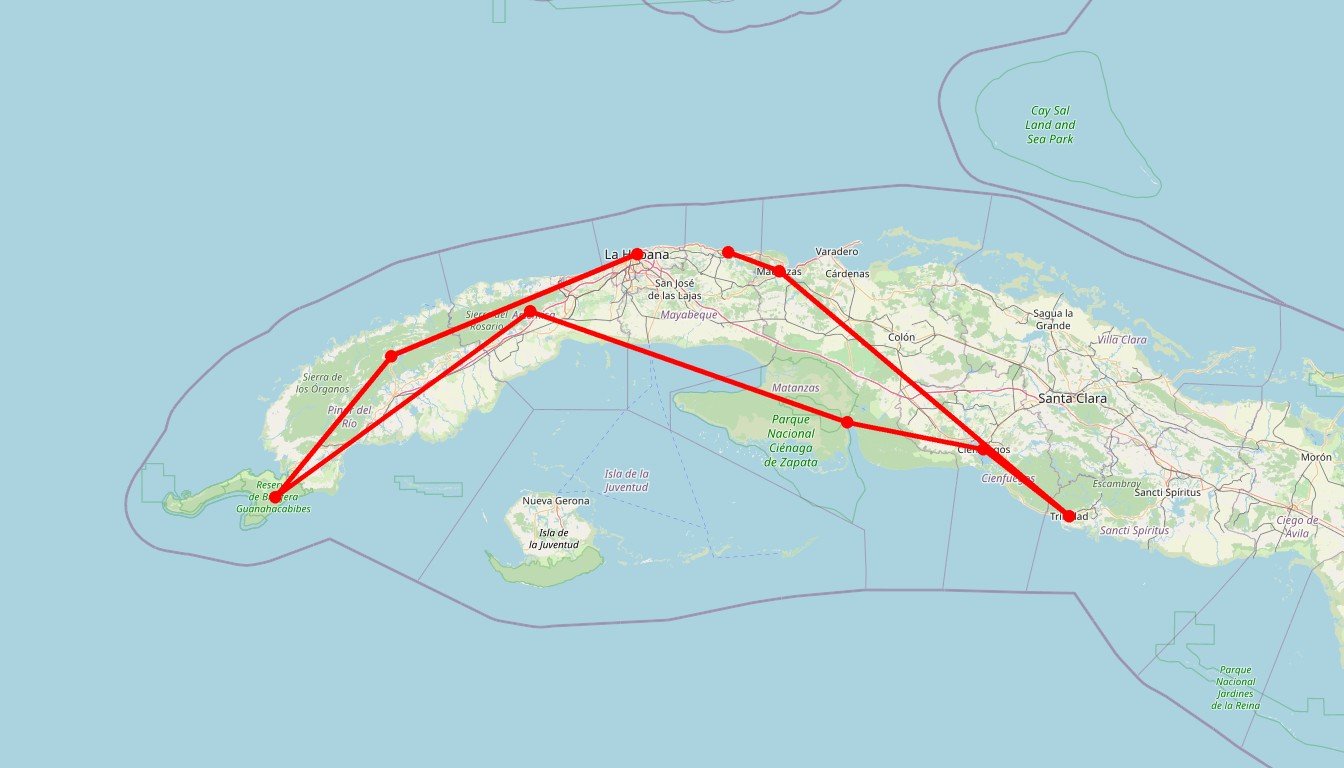 Carte de l'itinéraire du circuit Circuit Cuba authentique: Viñales, Guanahacabibes et Cienfuegos, avec le train Hershey en Cuba
