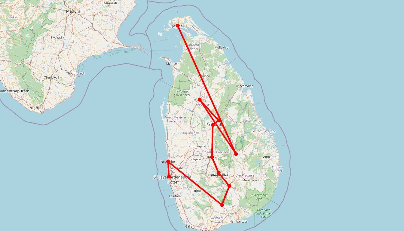 Carte de l'itinéraire du circuit Circuit Sri Lanka hors des sentiers: aventure de Colombo à Jaffna en passant par Udawalawe et Sigiriya, le rocher du Lion en Sri Lanka