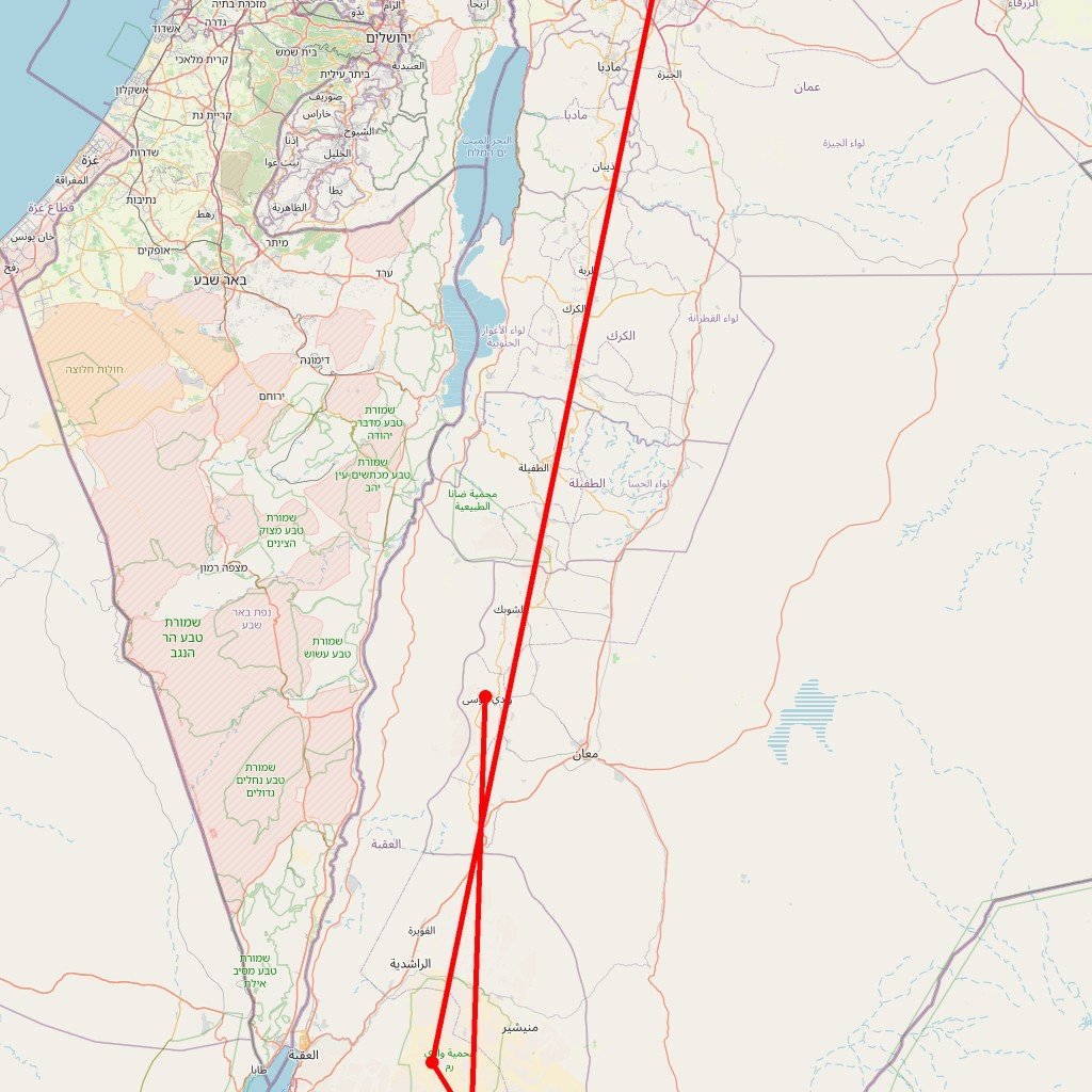 Carte de l'itinéraire du circuit Wadi Rum à Pétra — Aventure désertique en petit groupe en Jordanie
