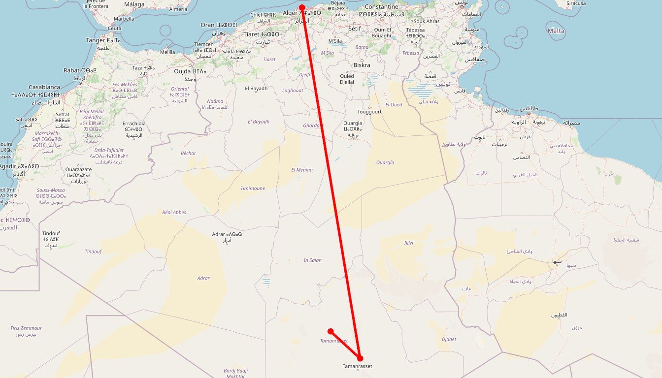 Trek au sommet de l’Assekrem (2649m) et du Mont Tahat (2908m) au Hoggar - Carte itinéraire