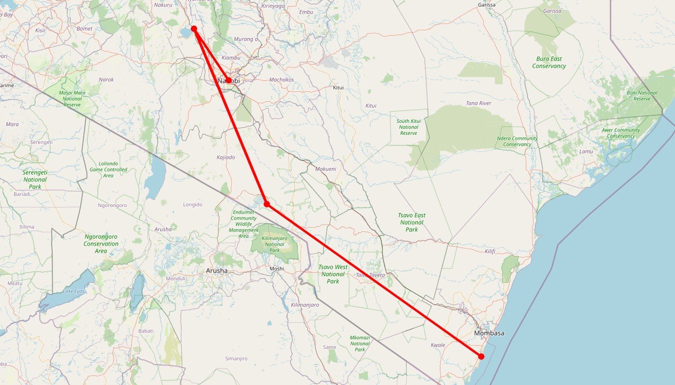 Carte de l'itinéraire du circuit Safari Simba en Kenya