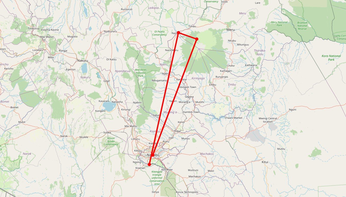 Carte de l'itinéraire du circuit Circuit Mont Kenya Trek en Kenya