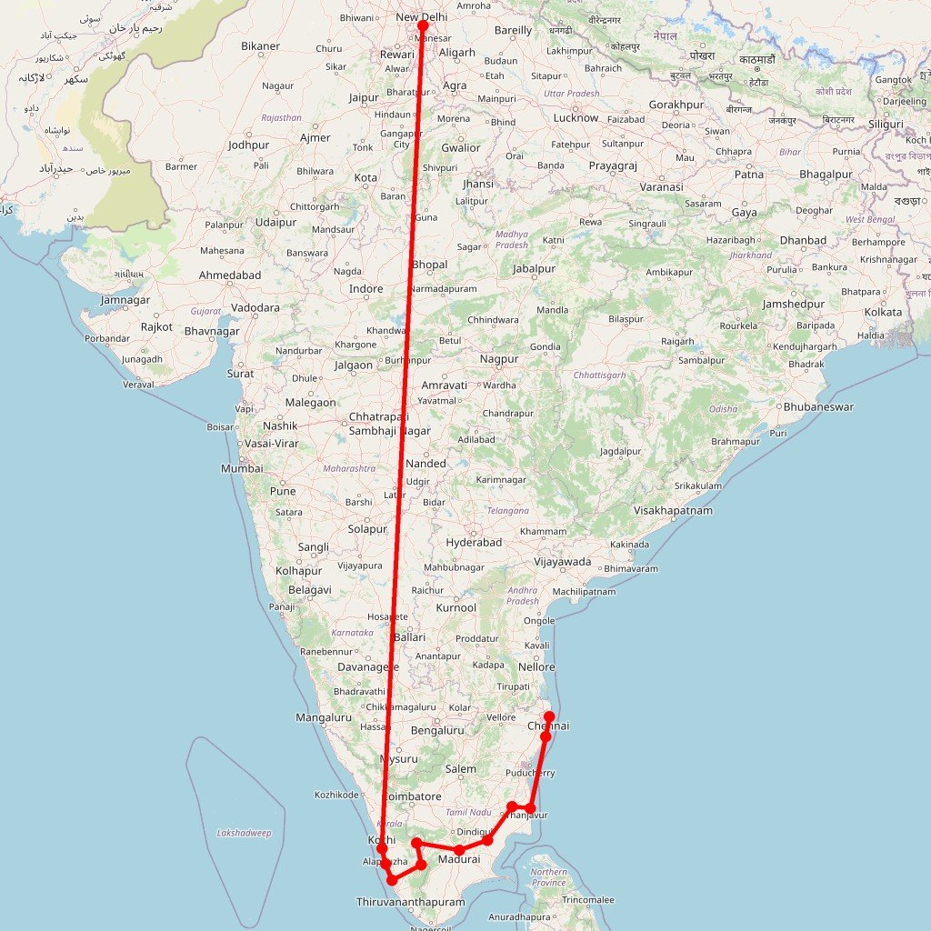 Carte de l'itinéraire du circuit Inde-scriptible aventure en Inde