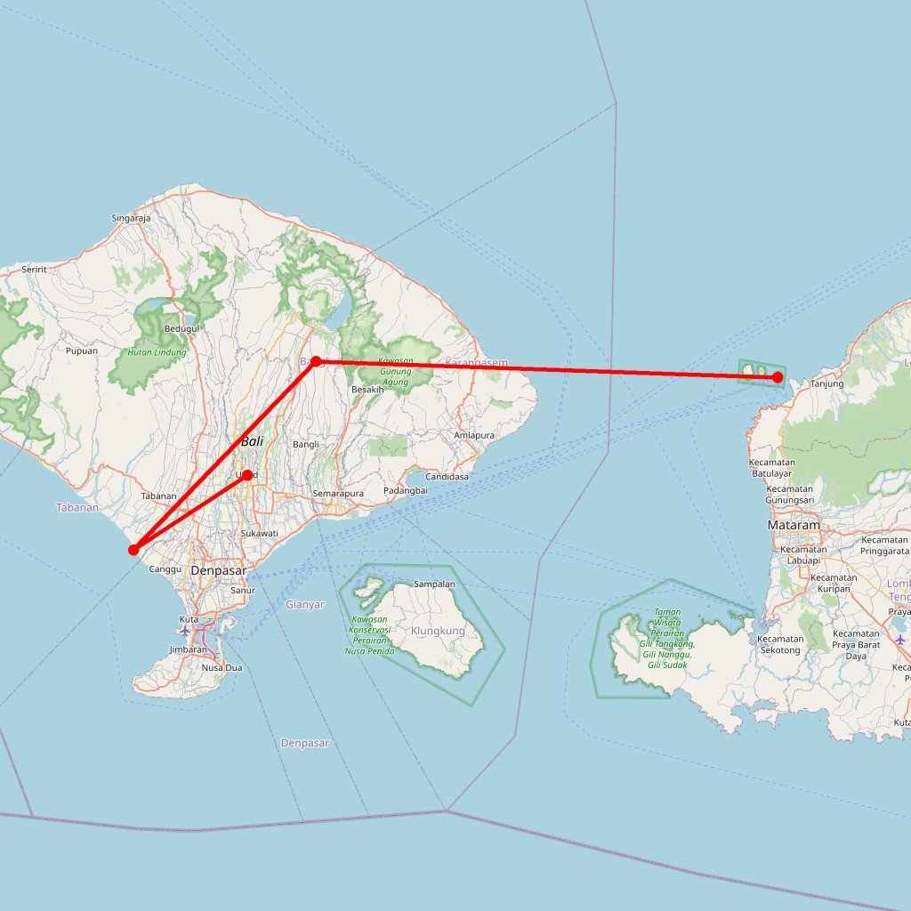 Carte de l'itinéraire du circuit Petits aventuriers des temples perdus en Indonésie