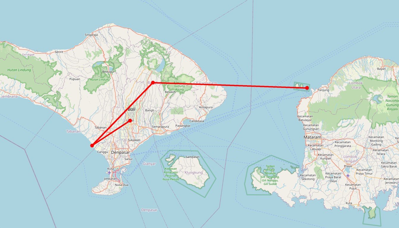 Carte de l'itinéraire du circuit Circuit Petits aventuriers des temples perdus en Indonésie