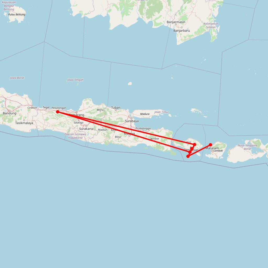 Carte de l'itinéraire du circuit Bali authentique en Indonésie