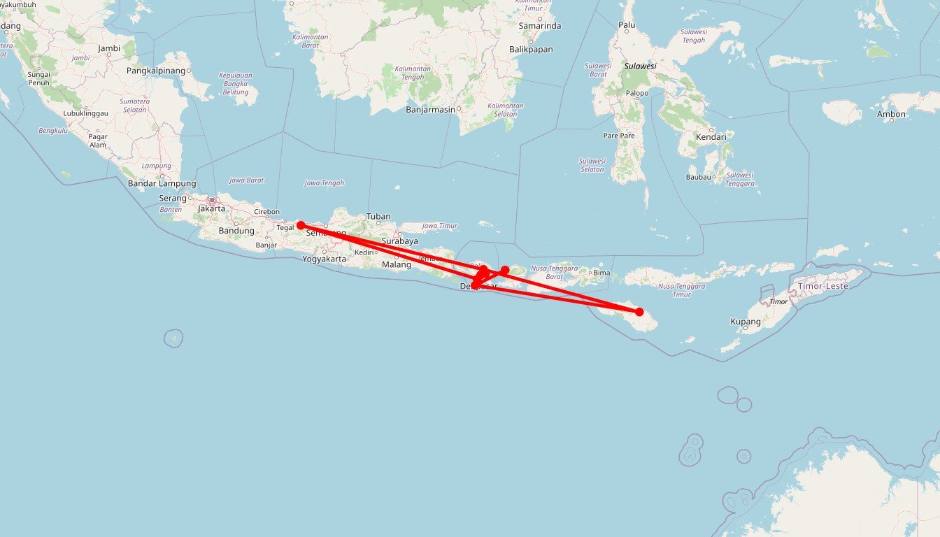 Carte de l'itinéraire du circuit Circuit Bali authentique en Indonésie