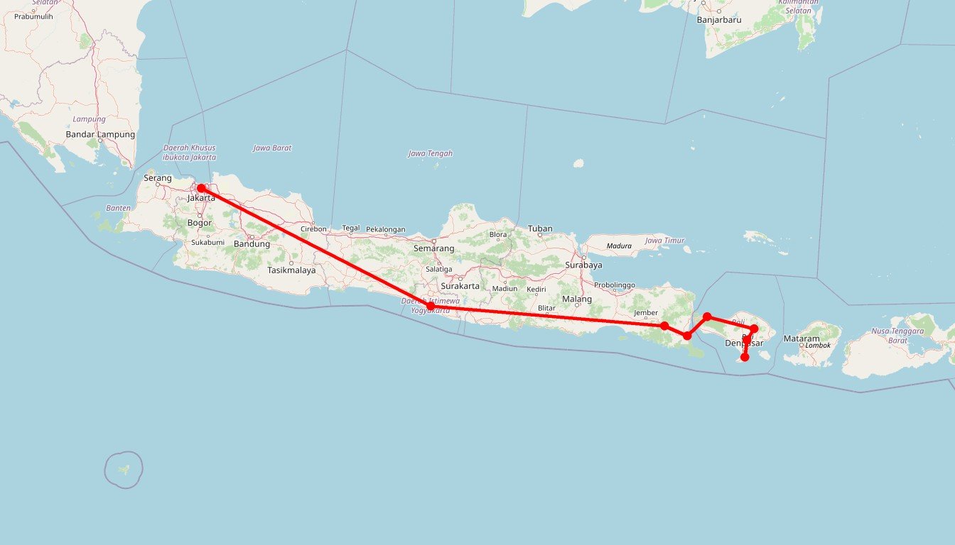 Carte de l'itinéraire du circuit Circuit Faites la Java à Bali ! en Indonésie
