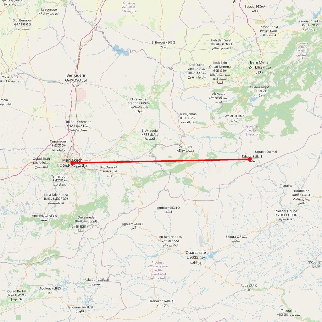 Carte de l'itinéraire du circuit Rencontres dans la Vallée Heureuse en Maroc
